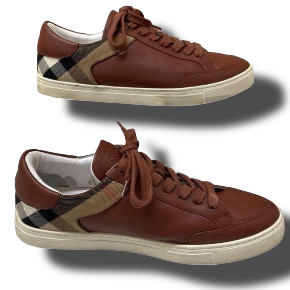 EUC Burberry Mens Leather sneakers w/Check insert Sz 42, fits like a US Sz 10 - Picture 6 of 8